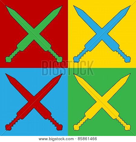 Pop Art Crossed Gladius Swords Symbol Icons.