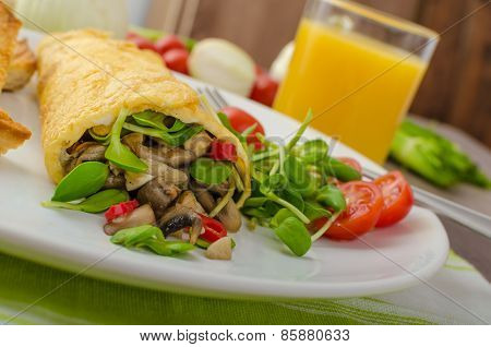 Omelette Stuffed With Mushrooms And Microgreens