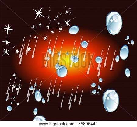 Abstract orange background with Water drops, rain and stars