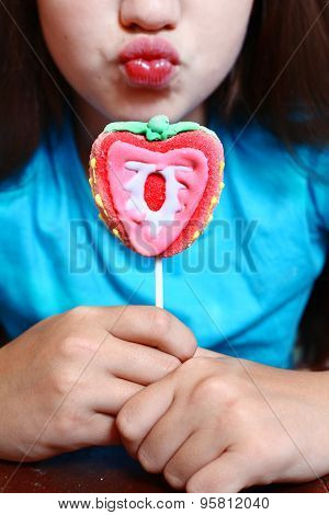 Candy Marsh-mellow Strawberry Sweet On Stick