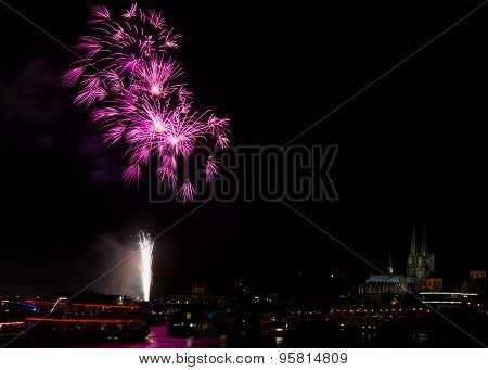Colorful Firework Over The River Rhine