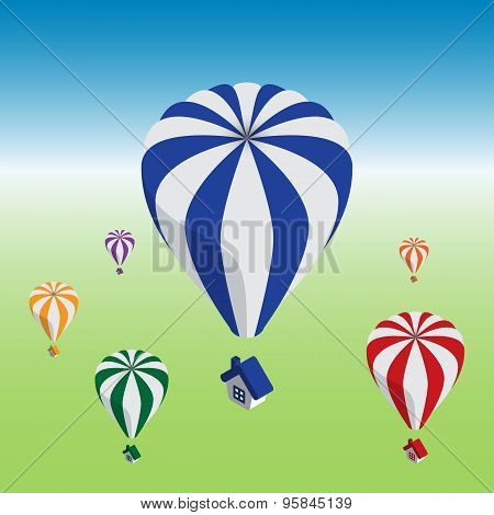 Hot Air Balloons Flying With House.