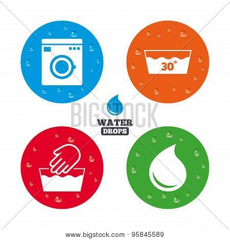 Wash icons. Machine washable at thirty degrees.