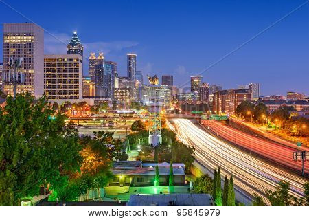 Atlanta, Georgia, USA downtown skyline over Interstate 85.