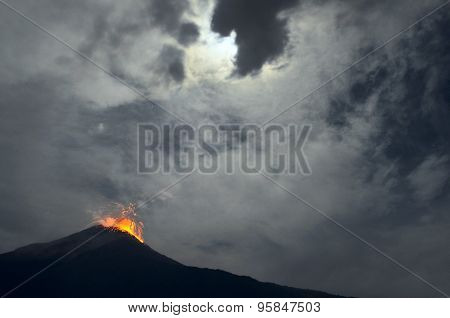 Night Eruption. Tungurahua Volcano, Ecuador