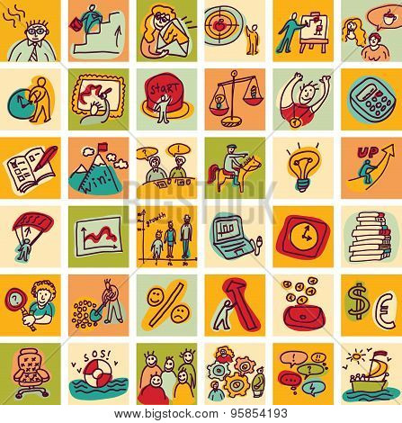 Doodles business icons color set