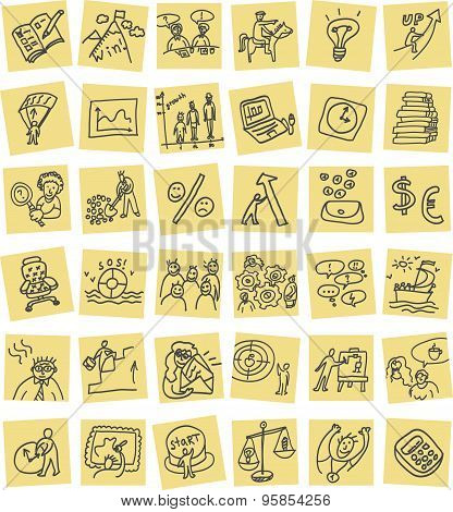 Hand drawn business icons set