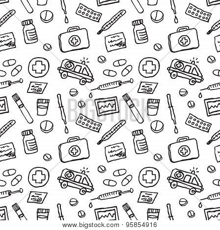 Wallpaper medical icons black seamless pattern