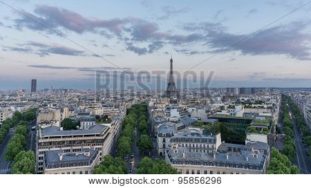 Skyline of Paris with eiffel tower at sunset