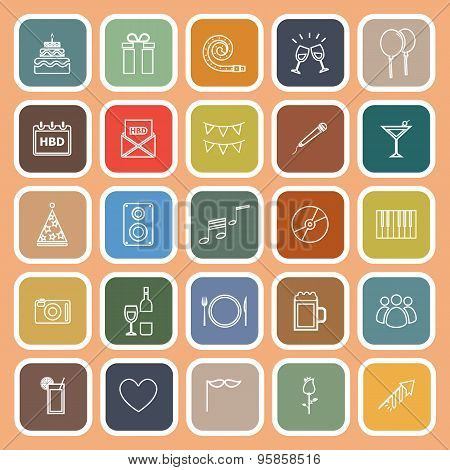 Birthday Line Flat Icons On Orange Backgound