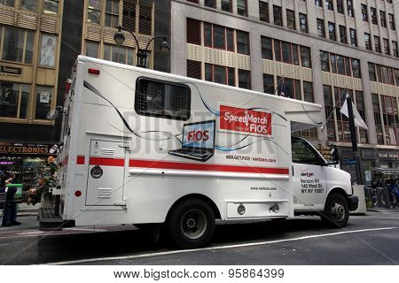 NEW YORK CITY - FRIDAY, JUNE 19, 2015: A repair truck from Verizon Communications Inc. 