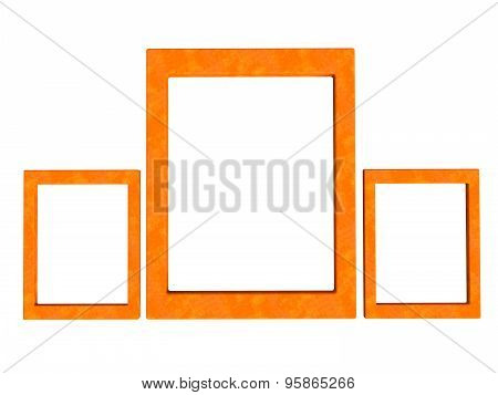 Three Textured Photoframes Set In Orange