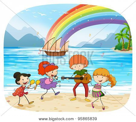 Boys and girls singing and dancing  