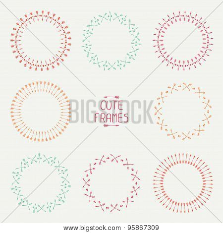 Set of colorful arrows frames. Trendy hand drawn doodles style. Sketch. Illustration. Vector ethnic
