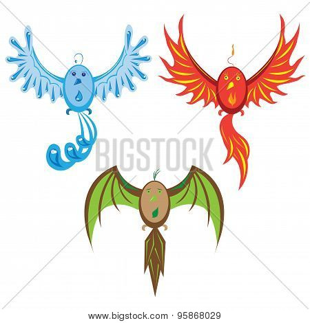 Three birds of elements.