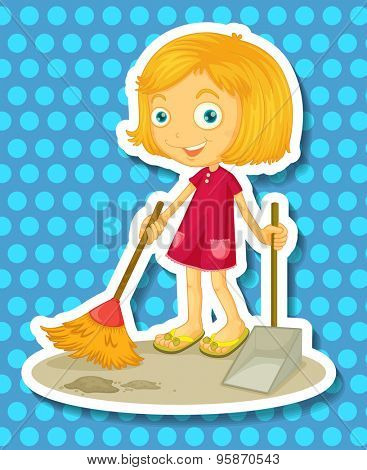 Cute girl sweeping the floor
