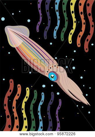 Deep-water squid and seaweed