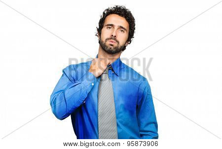 Sweating businessman due to hot climate