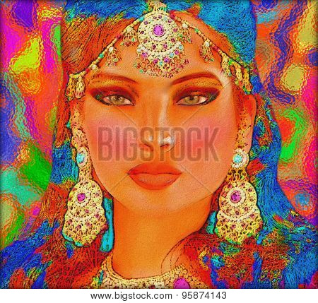 Abstract digital art of Indian or Asian woman's face