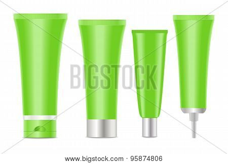 Green blank cosmetic tubes  on white background.