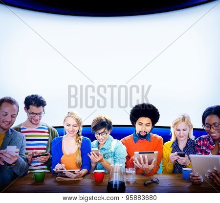 Mutiethnic Group of People Smiling Technology Tablet Concept