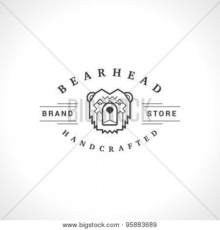 Vintage bear face Line art logotype emblem symbol. Can be used for labels, badges, stickers, logos vector illustration.
