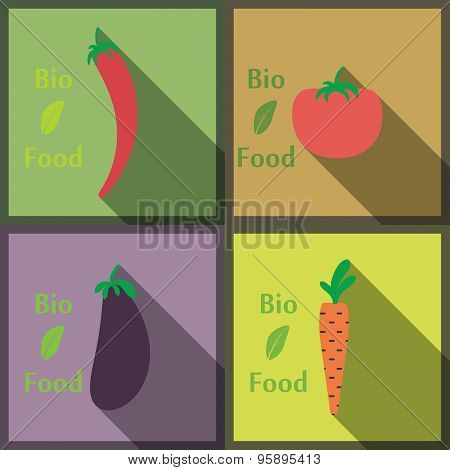 Flat Design Modern Vector Illustration Of Healthy And Biological Food, Style With Long Shadows