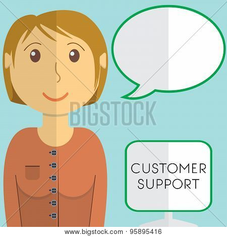 Flat Design Modern Vector Illustration Concept Of Customer Support Manager With Speach Bubble, On Co