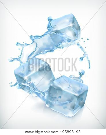 Ice cubes and a splash of water, cocktail vector illustration