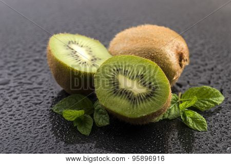 Juicy Kiwi Fruit And Freas Mint Leaves