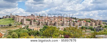 Panorama Of Fortified Medieval City Avila