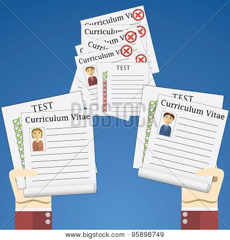 Flat Design Vector Illustration Concept For Picking For Interview A Candidate On Position, Hands Hol