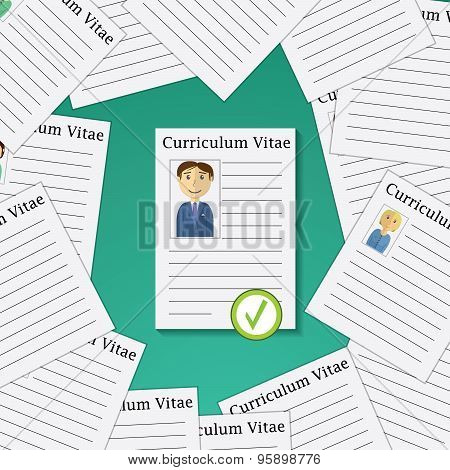 Flat Design Vector Illustration Concept For Picking From Profiles Candidate To Hire. Choose Man From