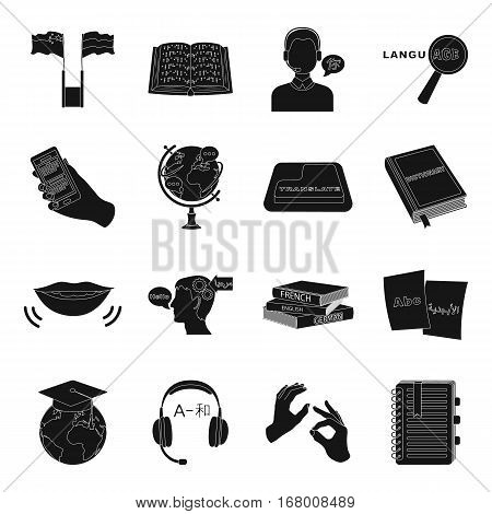 Interpreter and translator set icons in black design. Big collection of interpreter and translator vector symbol stock illustration