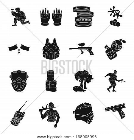Paintball set icons in black design. Big collection of paintball vector symbol stock illustration