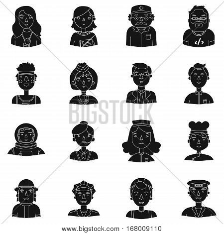 People of different profession set icons in black design. Big collection of people of different profession vector symbol stock illustration