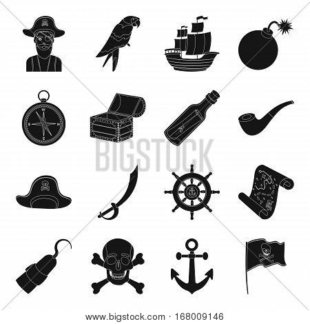 Pirates set icons in black design. Big collection of pirates vector symbol stock illustration