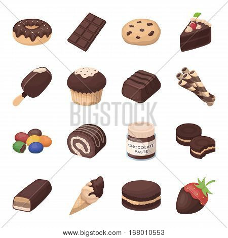 Chocolate desserts set icons in cartoon design. Big collection of chocolate desserts vector symbol stock illustration