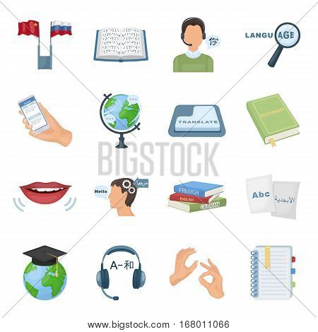 Interpreter and translator set icons in cartoon design. Big collection of interpreter and translator vector symbol stock illustration
