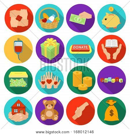 Charity and donation set icons in flat design. Big collection of charity and donation vector symbol stock illustration