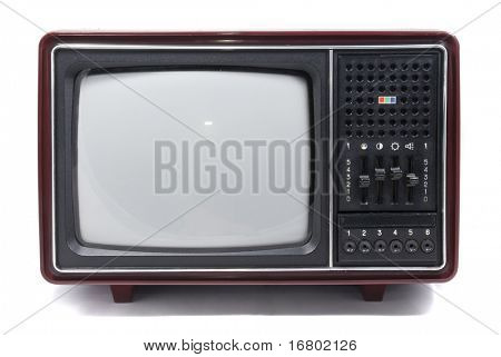 오래 된 빈티지 흰색 배경 위에 TV