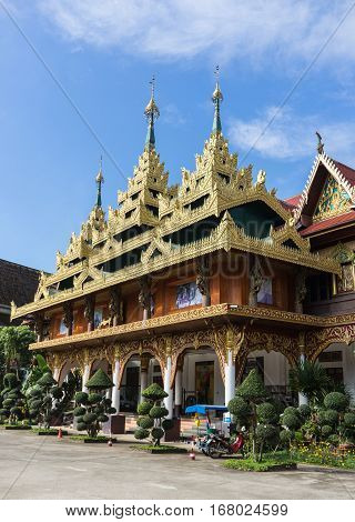 Kanchanaburi Thailand - January 13 2017: Wang Wi Weh Karam Temple ; Always open for tourist to take a picture and make merit at Sangkhlaburi Kanchanaburi Thailand
