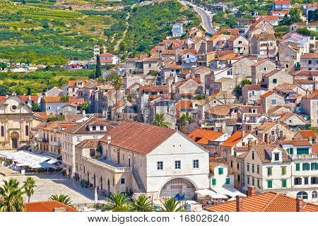 Old Island Town Of Hvar Rooftops View