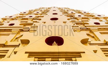 Golden pagoda at Wang Vivek Karam temple at SangkhlaburiThailand