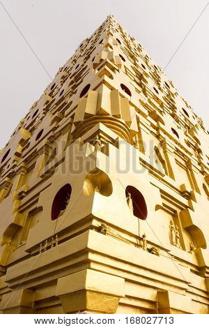 Golden pagoda at Wang Vivek Karam temple at SangkhlaburiThailand