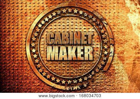cabinet maker, 3D rendering, grunge metal stamp
