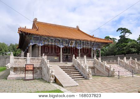 Long'en Hall of Fuling Tomb of Qing Dynasty, Shenyang, China. Fuling Tomb is a UNESCO World Heritage Site since 2004. Fuling Tomb (East Tomb) is the mausoleum of Nurhaci.