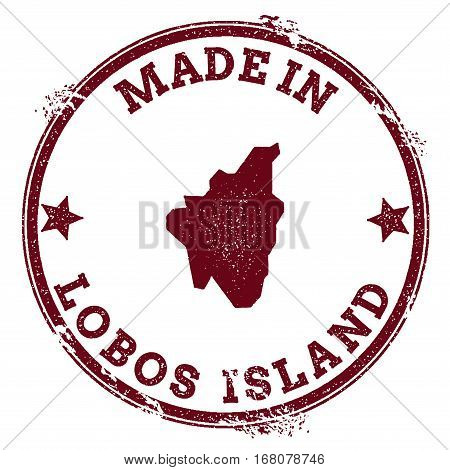 Lobos Island Seal. Vintage Island Map Sticker. Grunge Rubber Stamp With Made In Text And Map Outline