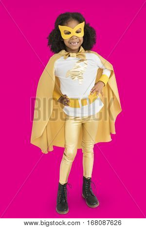 Little Girl Superherokid Pose Smile Studio