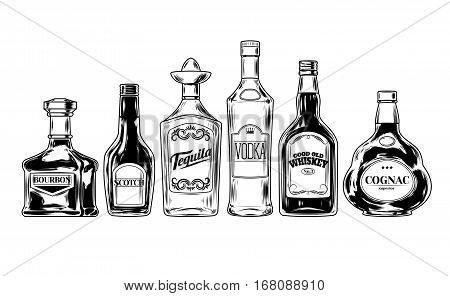 set of bottles for alcohol, and engraving